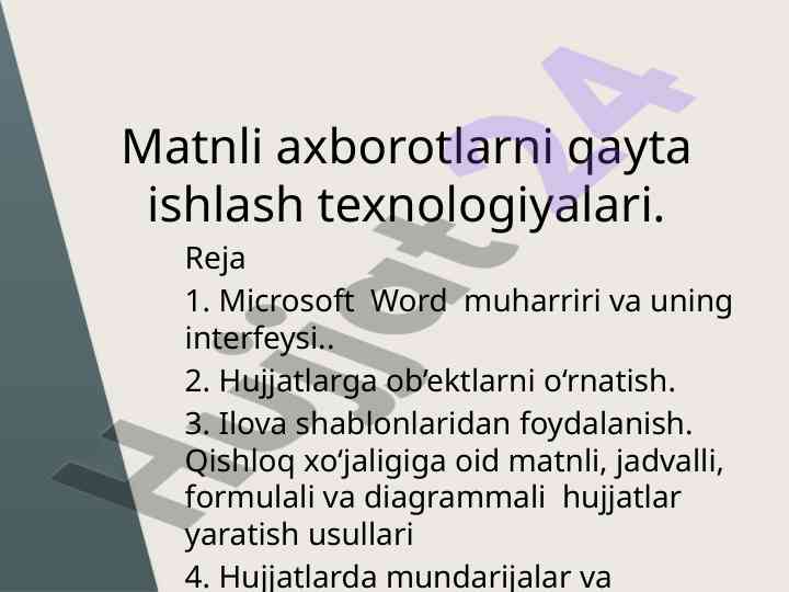 Matnli axborotlarni qayta ishlash texnologiyalari