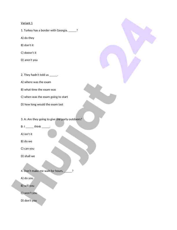 English grammar question set for students