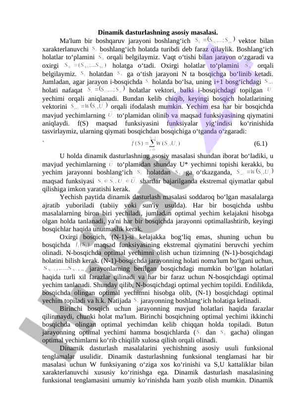 Dinamik dasturlash asoslari bo'yicha ushbu ishlar