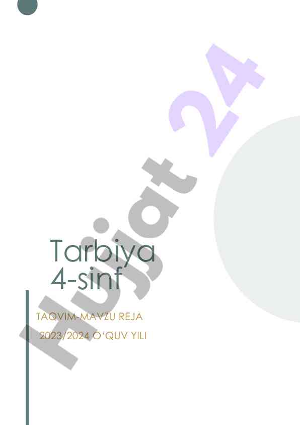 Tarbiya 4-sinf taqvim-mavzu reja 2023/2024 o‘quv yili