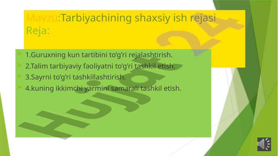 Tarbiyachining shaxsiy ish rejasi yozilishi