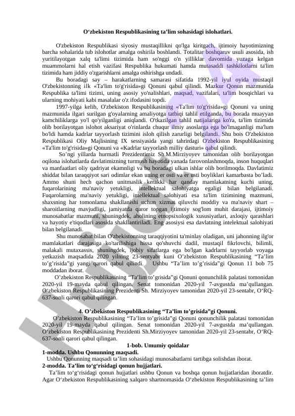 O‘zbekiston ta’lim tizimidagi islohatlar tahlili