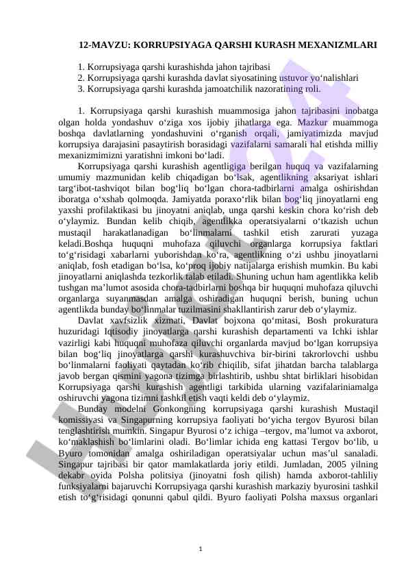 Korrupsiyaga qarshi kurash mexanizmlari tadqiqoti