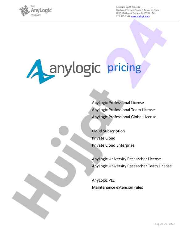 Anylogic professional license pricing and maintenance details