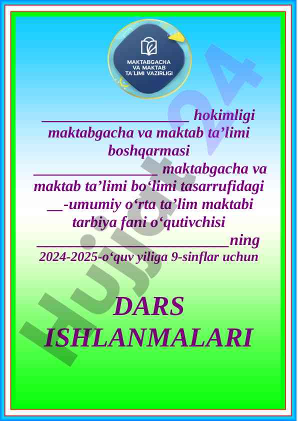 Dars ishlanmalari 2024-2025 o'quv yili uchun