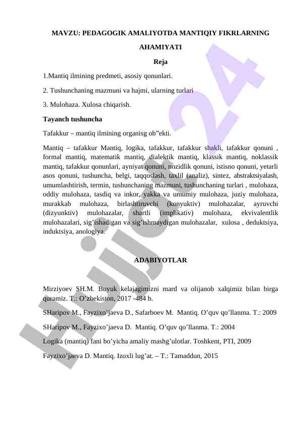 Pedagogik amaliyotda mantiqiy fikrlashning ahamiyati