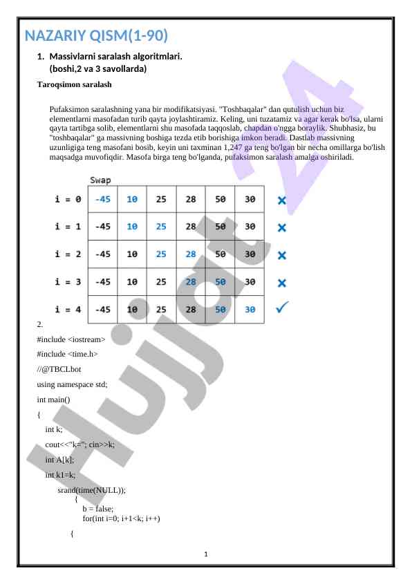 Massivlarni saralash algoritmlari taqdimoti
