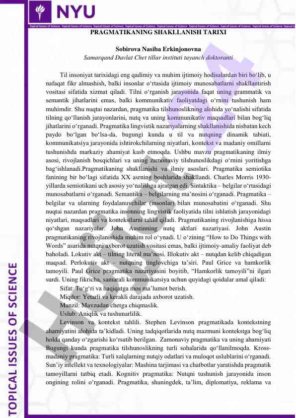 Pragmatikaning shakllanish tarixi va rivojlanishi