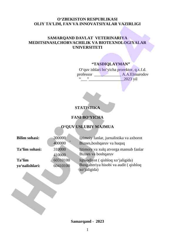 Statistika fani bo‘yicha o‘quv usuliy majmua