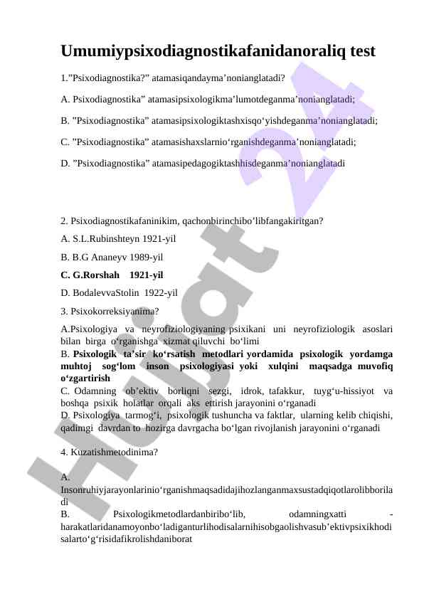 Psixodiagnostikada asosiy savollar va javoblar