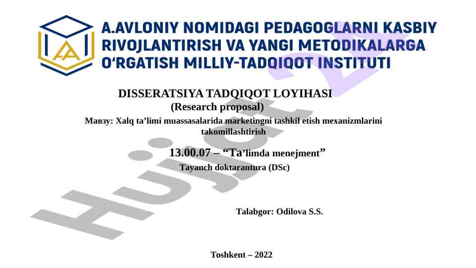 Marketing tashkil etish mexanizmlarini takomillashtirish
