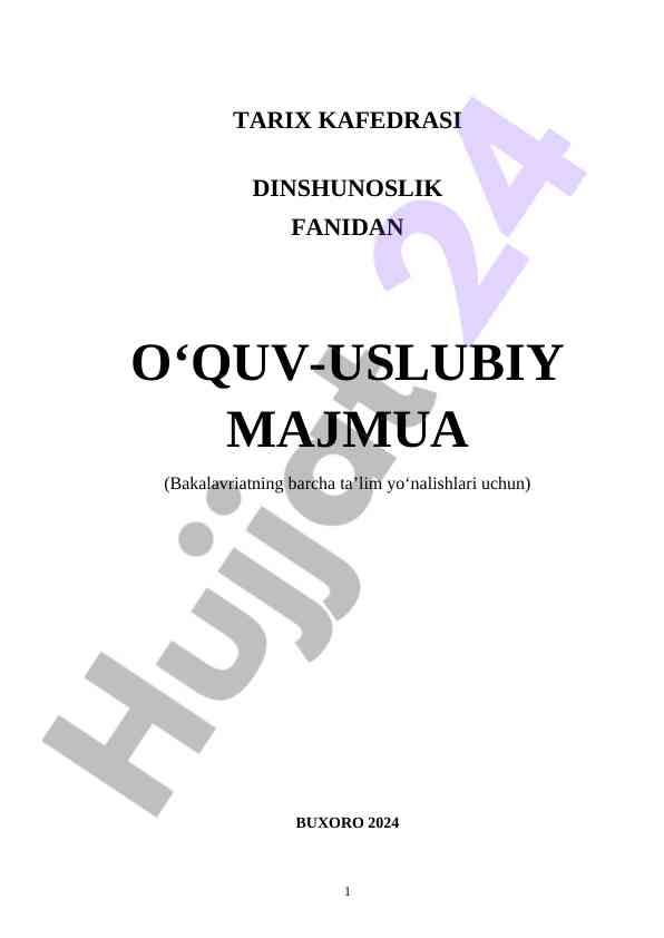 Dinshunoslik fanidan o‘quv-uslubiy majmua buxoro 2024