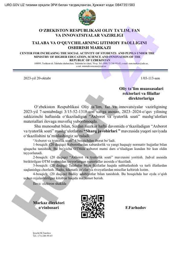 Axborot va tyutorlik soati mashg‘ulotlari materiallari
