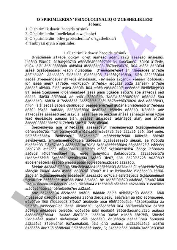 Ospirimlarning Psixologik O'zgacha Xususiyatlari