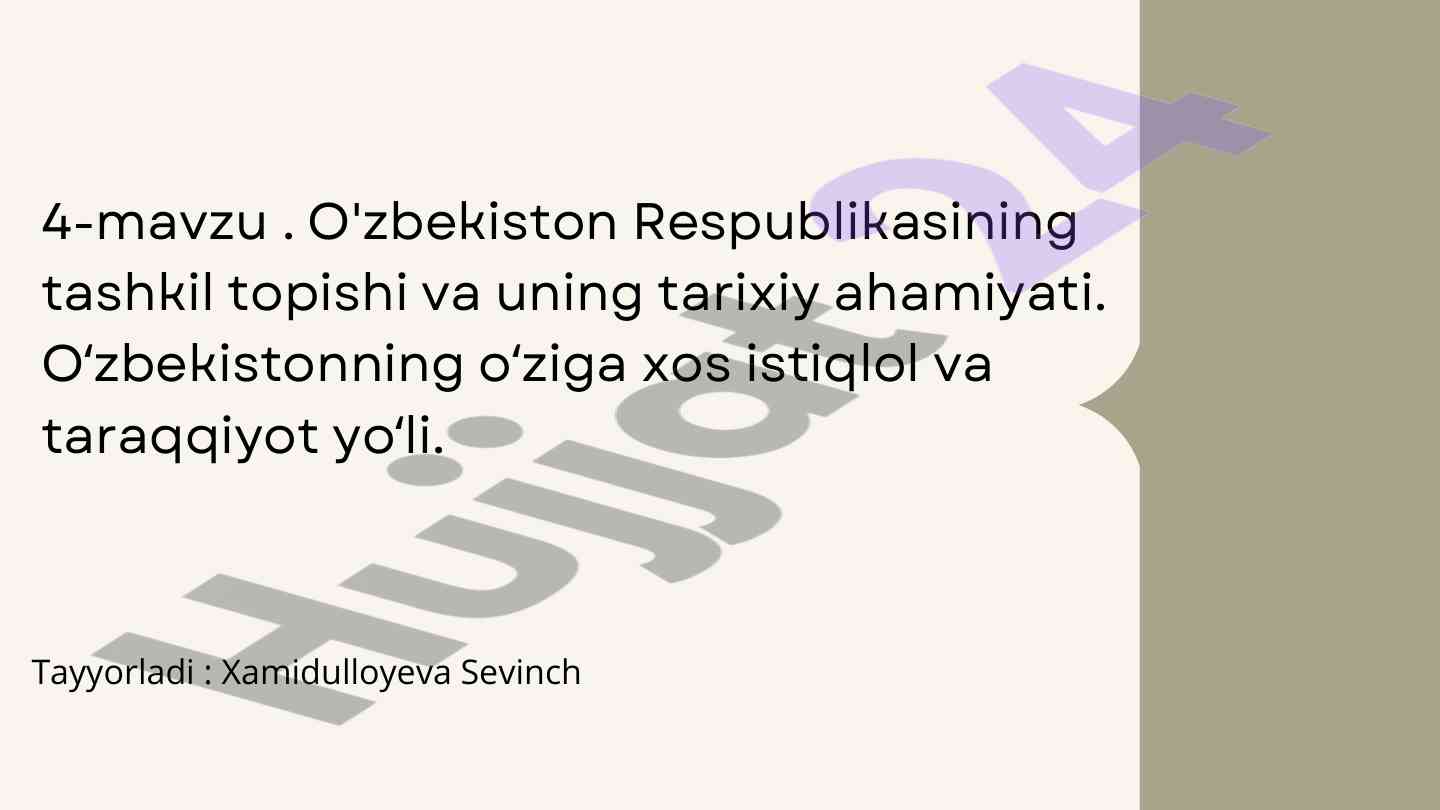 O'zbekiston respublikasining tashkil topishi tarixi