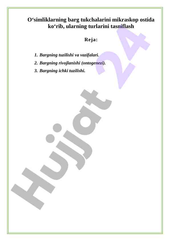 O‘simlik barg tukchalari tasnifi va tuzilishi