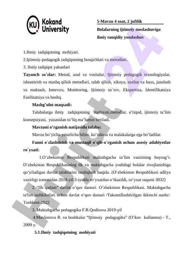 Bolalarning Ijtimoiy Moslashuviga Ilmiy Yondashuv