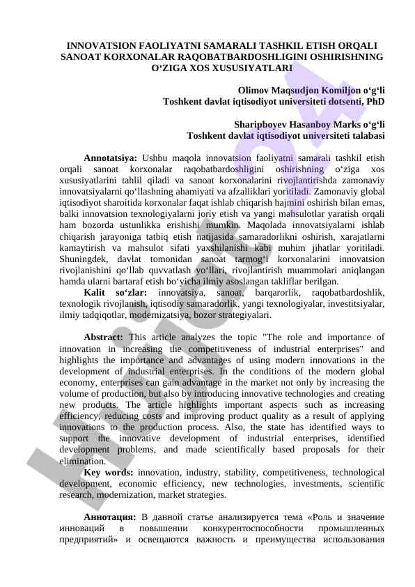 Innovatsion faoliyatni samarali tashkil etish