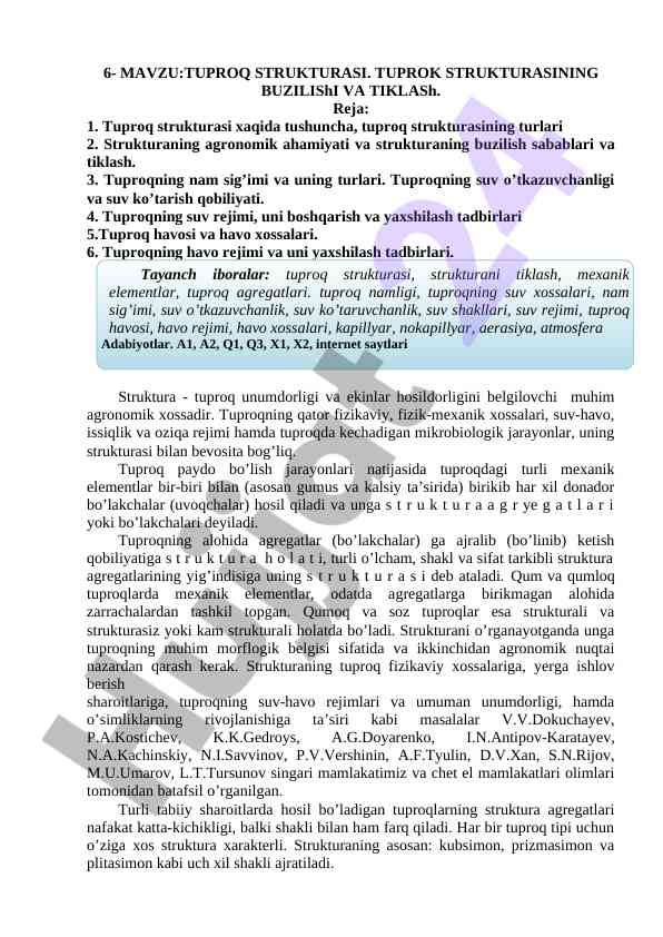 Tuproq strukturasi va buzilishi tahlili