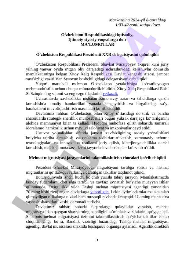 O‘zbekiston va xitoy o‘rtasidagi strategik sheriklik