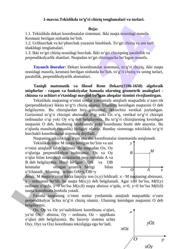 Tekislikda to‘g‘ri chiziq tenglamalari va turlari