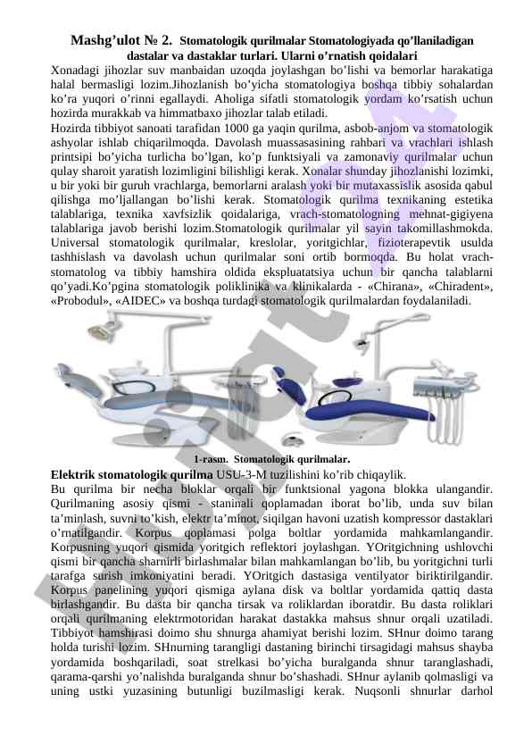 Stomatologik qurilmalar va ularning o'rnatilishi