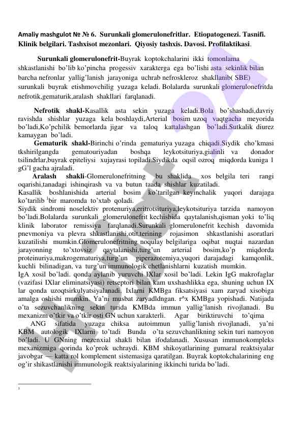 Surunkali glomerulonefritlar va tashxis mezoni