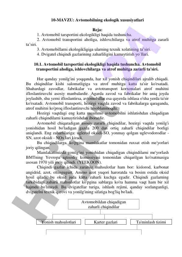 Avtomobilning ekologik xususiyatlari va ta’siri