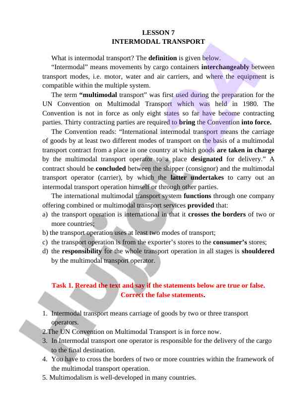Intermodal transport definitions and concepts overview