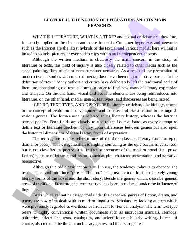 Literature notion and its main branches overview