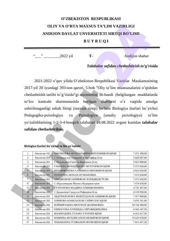 Oliy ta'limda talabalarni chetlashtirish tartibi