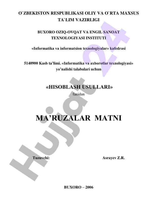 Hisoblash usullari fanidan ma'ruzalar matni