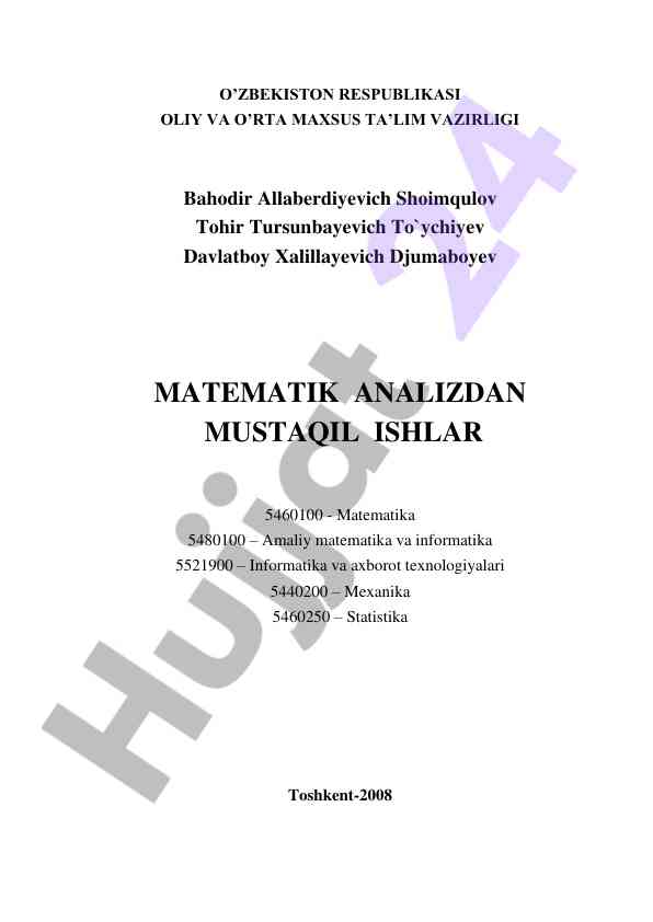 Matematik analizdan mustaqil ishlar qo‘llanmasi