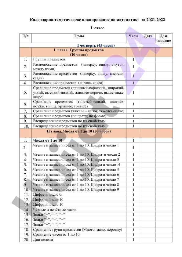 Kalendarno-tematicheskoe planirovanie po matematike