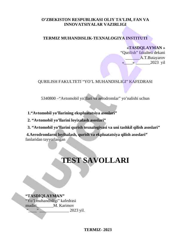 Avtomobil Yo'llarining Ekspluatatsiya Asoslari