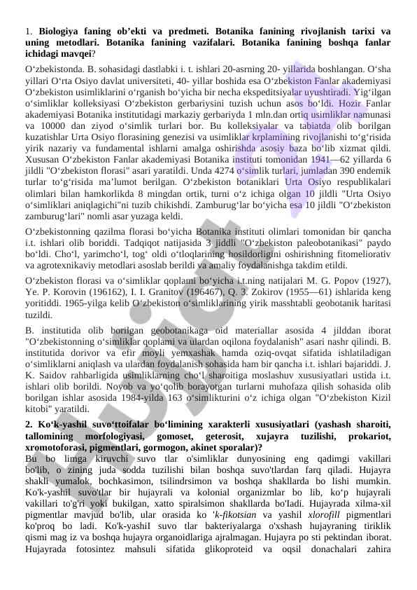 Botanika fanining rivojlanish tarixi va vazifalari