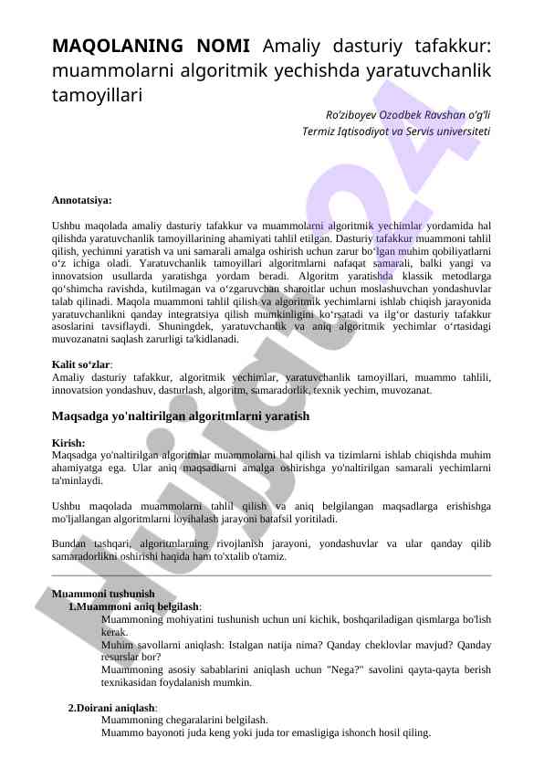 Amaliy dasturiy tafakkur va muammolarni yechish