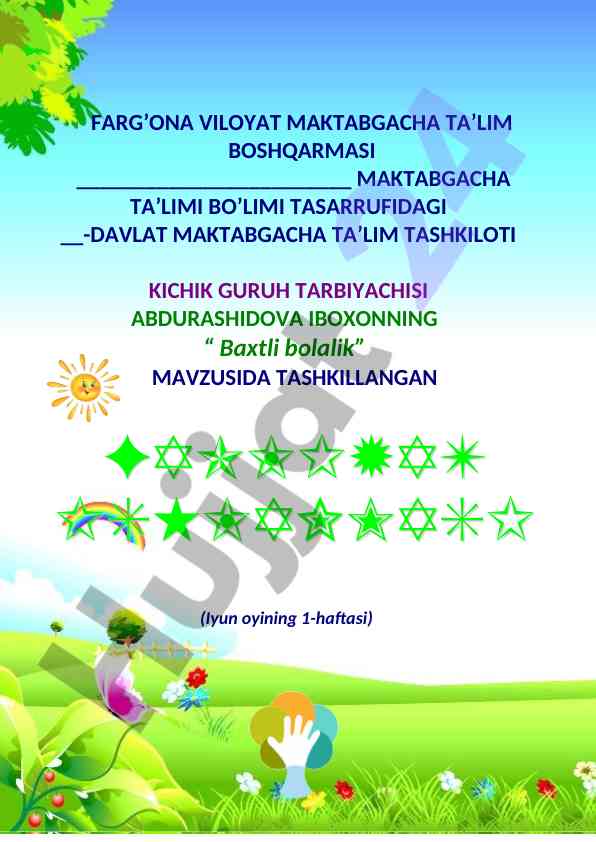 Baxtli bolalik mavzusida ta'lim dars ishlanmasi