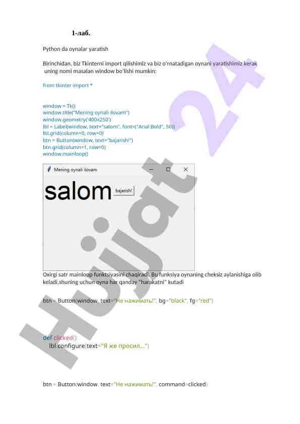 Python da oynalar yaratish