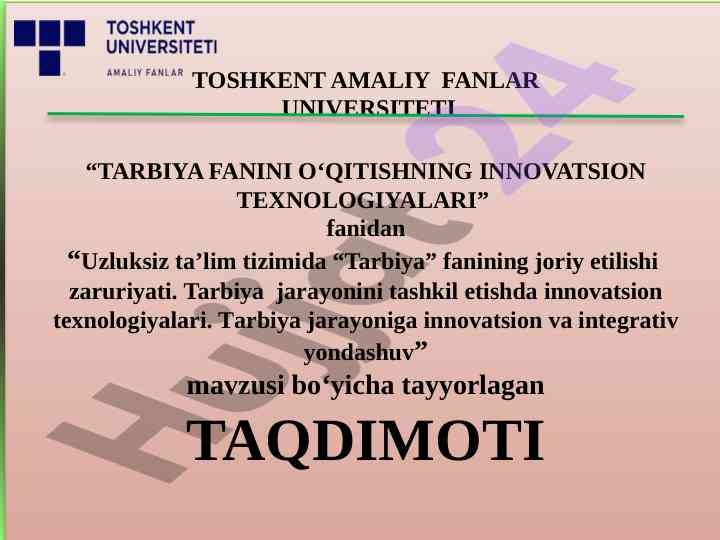 Innovatsion texnologiyalar bilan tarbiya fanini o‘qitish