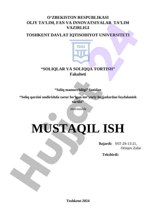 Soliq qarzi undirishda zarur hujjatlar tartibi