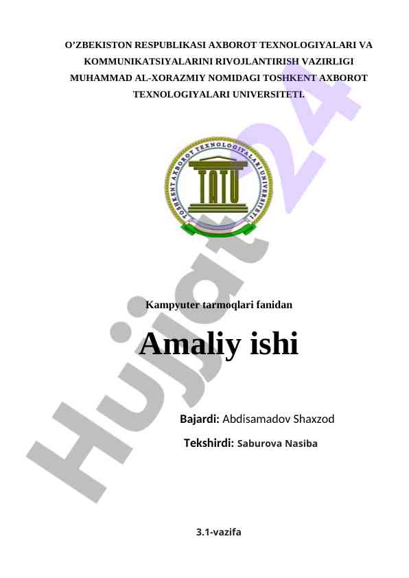 Kampiuter tarmoqlari fanidan amaliy ishlar