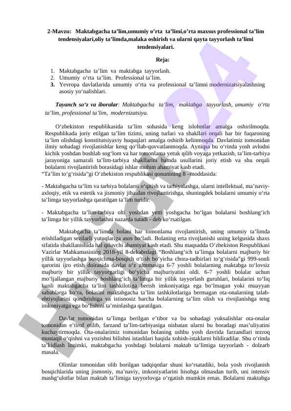 Maktabgacha ta’lim va umumiy ta’lim tendensiyalari