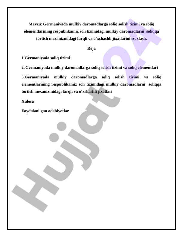 Germaniyada mulkiy daromadlarga soliq solish tizimi