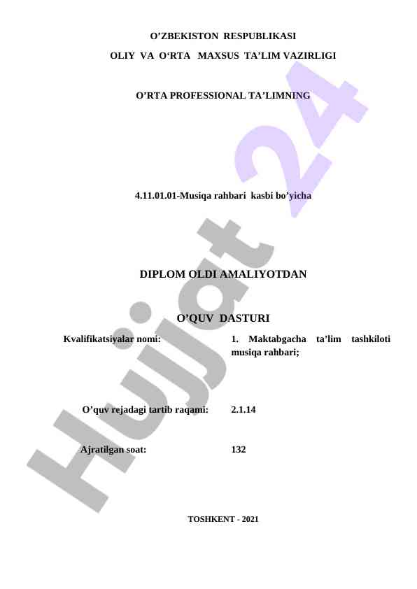 O‘rta professional ta’limning o‘quv dasturi