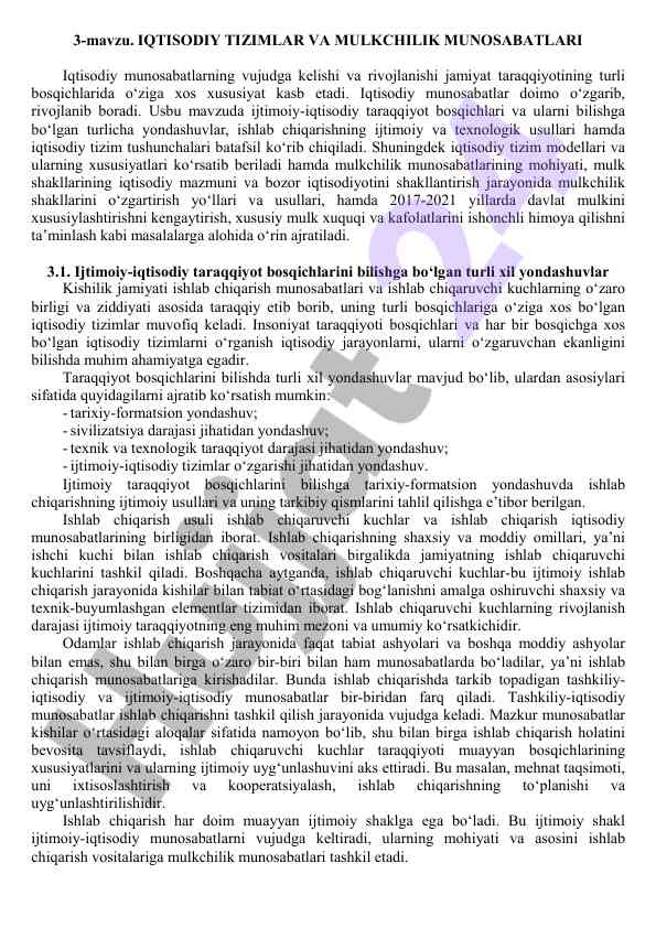 Iqtisodiy tizimlar va mulkchilik munosabatlari