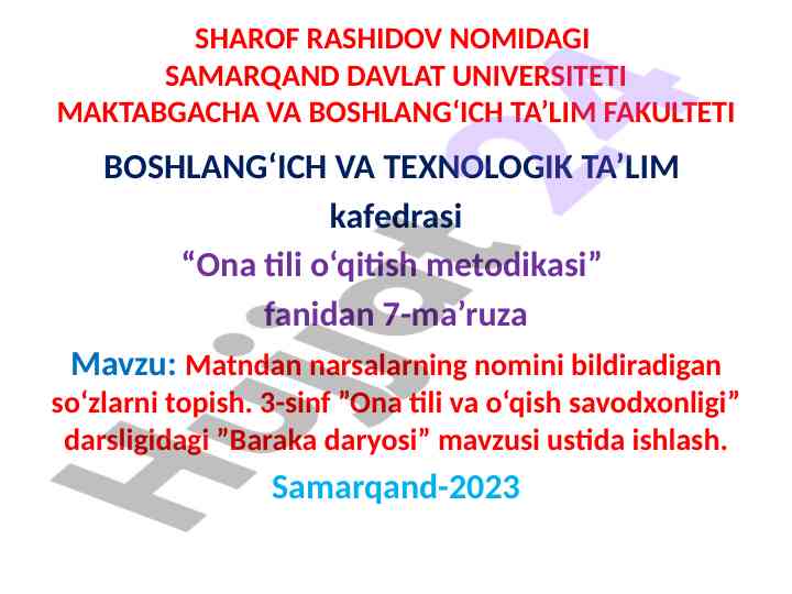 Ona tili o‘qitish metodikasi dars ishlanmasi