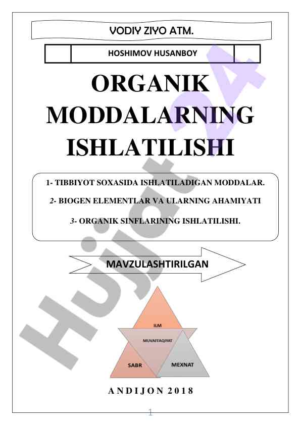 Organik moddalar va ularning tibbiyotdagi ishlatilishi