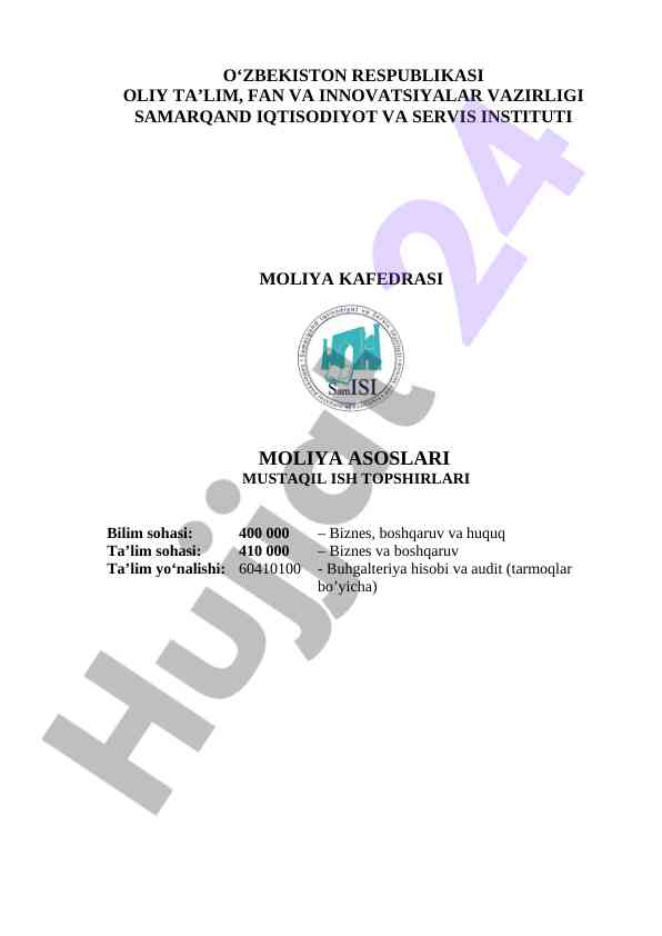Moliyaning mohiyati va funksiyalari haqida mustaqil ish