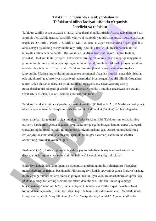 Tafakkur va assotsiatsiyalar psixologiyasi